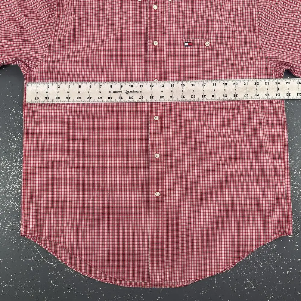 VTG Tommy Hilfiger Dress Shirt Mens Large Micro Check Red Black  Short Sleeve - Picture 4 of 6
